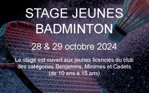 Stage jeunes Badminton - 28 et 29 octobre 2024